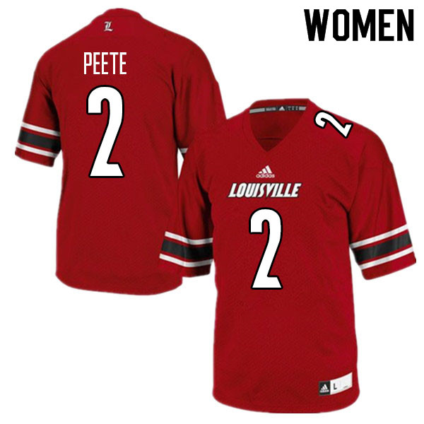 Women #2 Devante Peete Louisville Cardinals College Football Jerseys Sale-Red - Click Image to Close